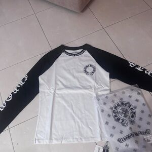 Chrome Hearts Black & White Raglan Long Sleeve Tee - Kids
